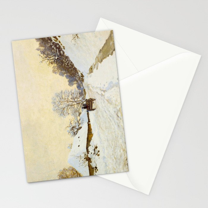 Claude Monet Impressionist Landscape Oil Painting A Cart on the Snowy Road at Honfleur Stationery Card Gallery Image 2