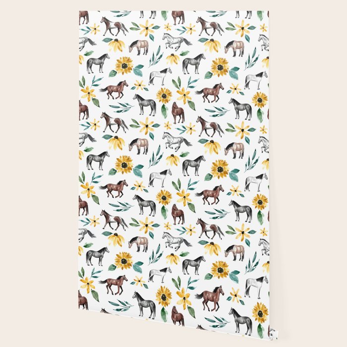 Horses and Sunflowers, Horse Art, Horse Decor, Yellow Flowers, Equestrian Art Wallpaper Gallery Image 2