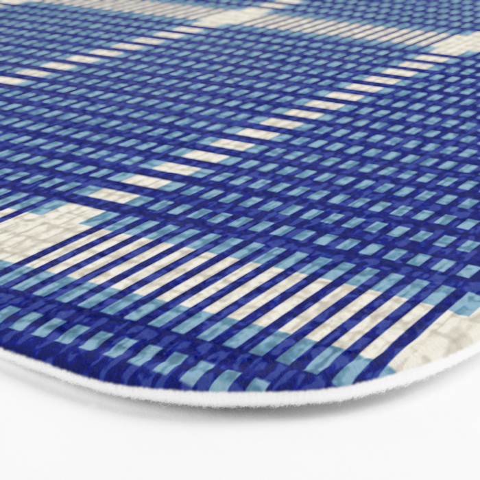 Woven Cross Check Seaside Blue x Navy Blue x Cream Bath Mat Gallery Image 3
