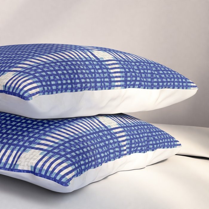 Woven Cross Check Seaside Blue x Navy Blue x Cream Pillow Sham Gallery Image 3