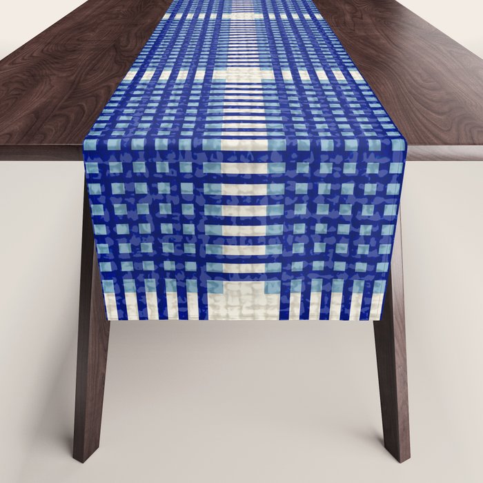 Woven Cross Check Seaside Blue x Navy Blue x Cream Table Runner Gallery Image 1