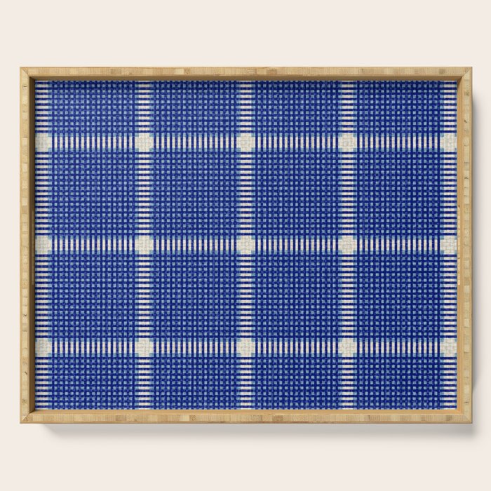 Woven Cross Check Seaside Blue x Navy Blue x Cream Serving Tray Gallery Image 1