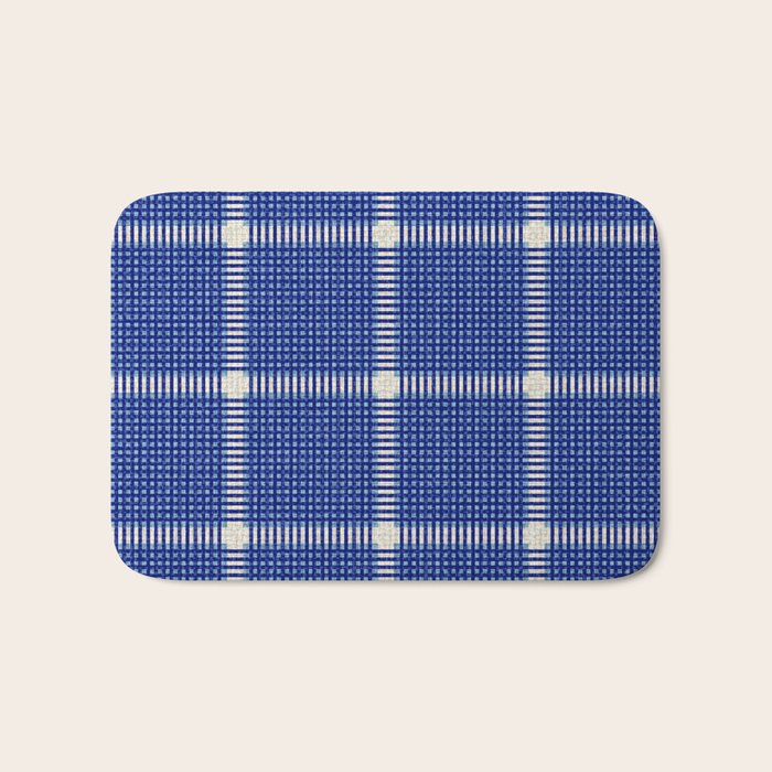 Woven Cross Check Seaside Blue x Navy Blue x Cream Bath Mat Gallery Image 1