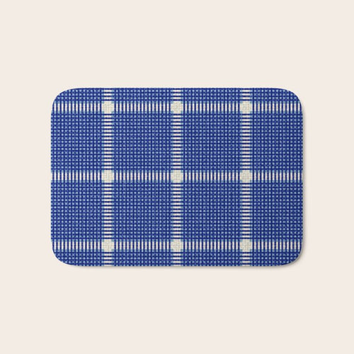 Woven Cross Check Seaside Blue X Navy Blue X Cream Bath Mat Gallery Image 1