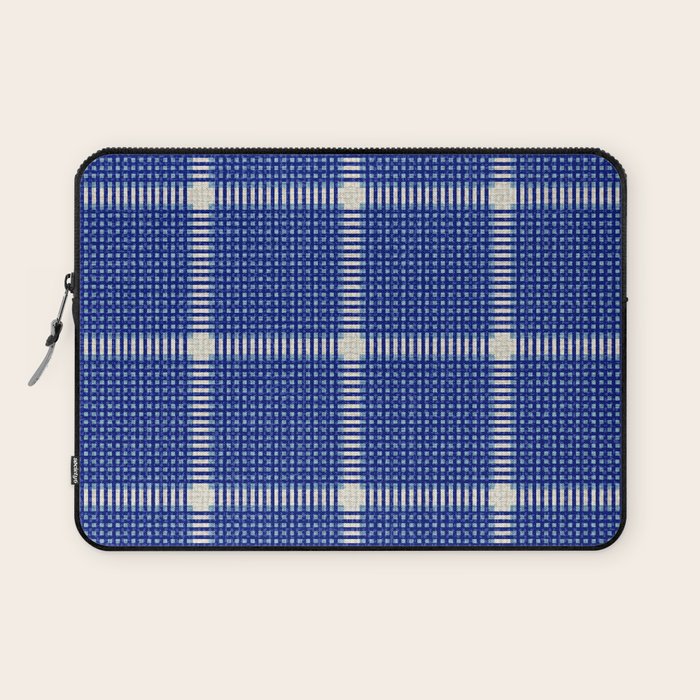 Woven Cross Check Seaside Blue x Navy Blue x Cream Laptop Sleeve Gallery Image 1