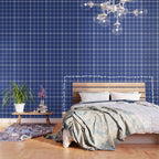 Woven Cross Check Seaside Blue x Navy Blue x Cream Wallpaper Gallery Image 3