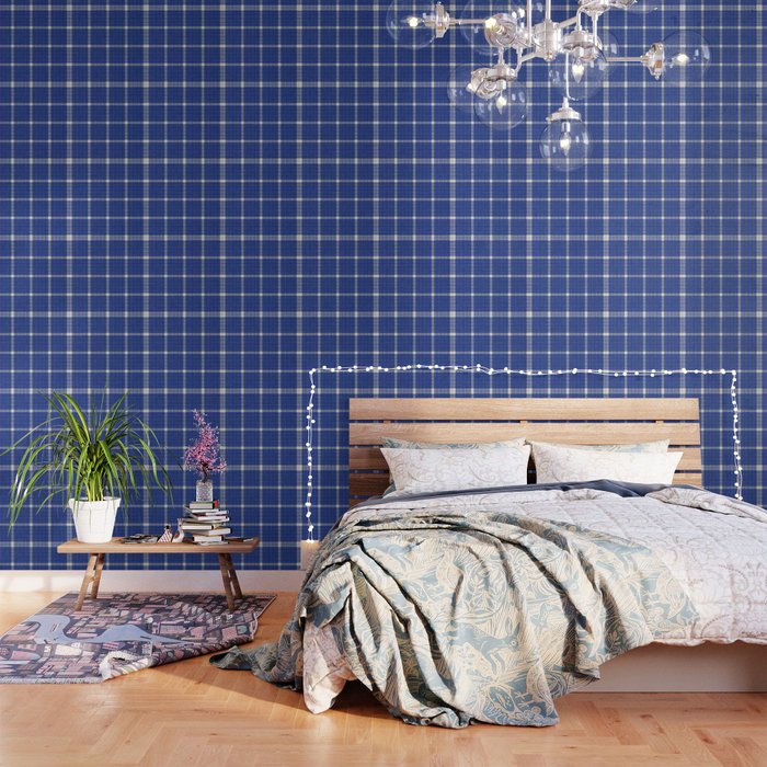 Woven Cross Check Seaside Blue x Navy Blue x Cream Wallpaper Gallery Image 3