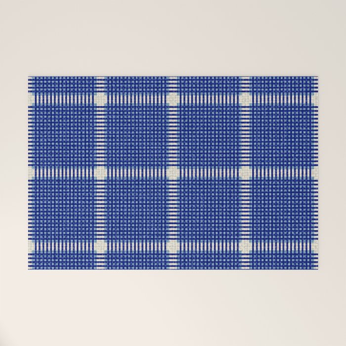 Woven Cross Check Seaside Blue x Navy Blue x Cream Welcome Mat Gallery Image 1