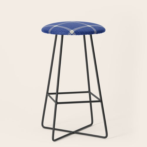 Woven Cross Check Seaside Blue X Navy Blue X Cream Stool Gallery Image 1