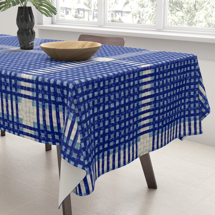 Woven Cross Check Seaside Blue x Navy Blue x Cream Tablecloth Gallery Image 3