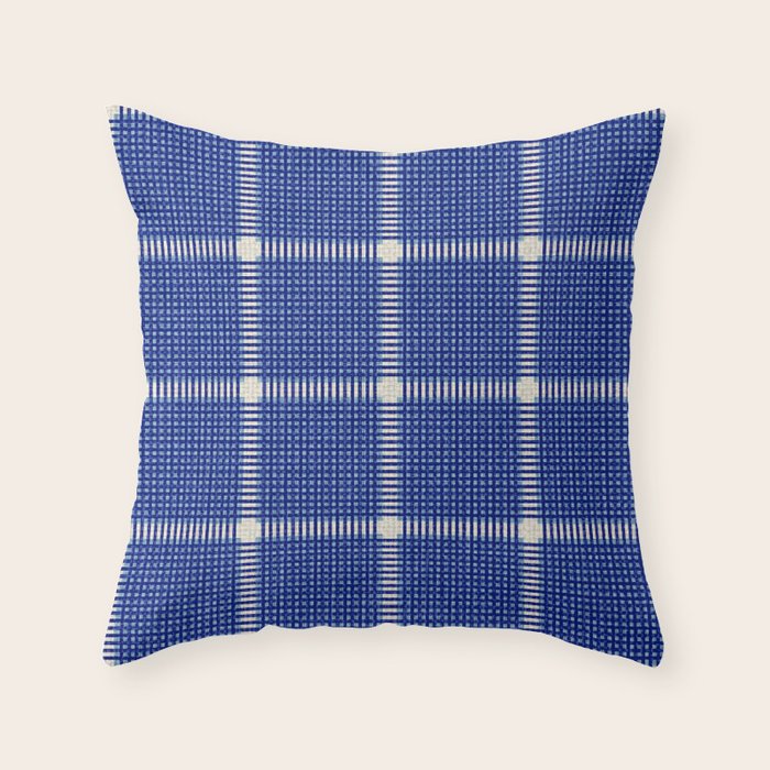 Woven Cross Check Seaside Blue x Navy Blue x Cream Throw Pillow Gallery Image 6