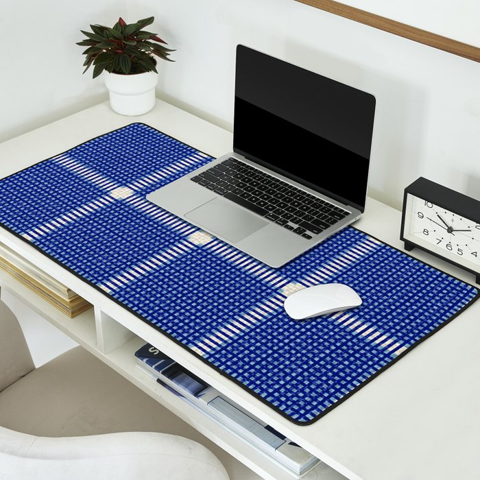Woven Cross Check Seaside Blue x Navy Blue x Cream Desk Mat Gallery Image 2