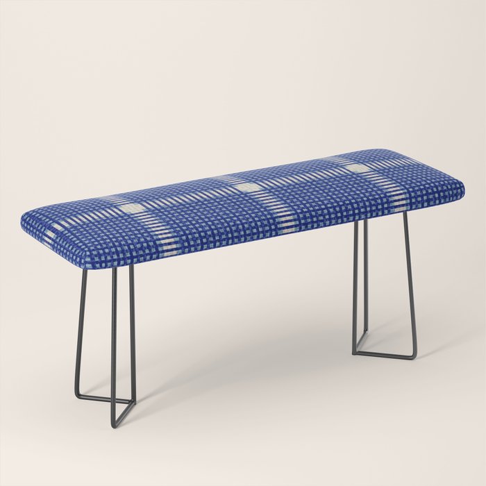 Woven Cross Check Seaside Blue x Navy Blue x Cream Bench Gallery Image 1