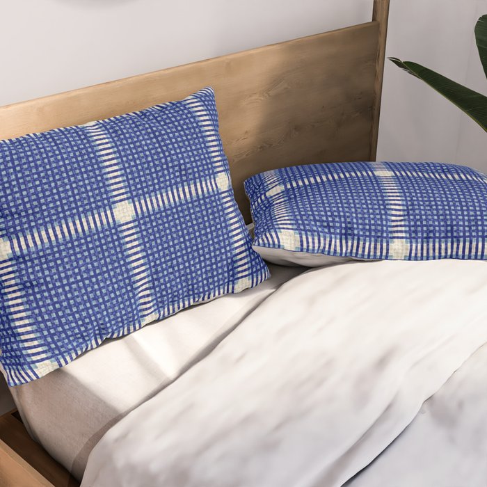 Woven Cross Check Seaside Blue x Navy Blue x Cream Pillow Sham Gallery Image 2