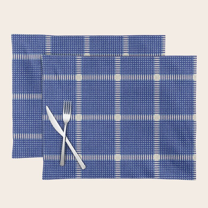 Woven Cross Check Seaside Blue x Navy Blue x Cream Placemat Gallery Image 1
