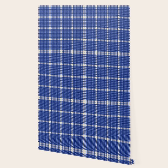 Woven Cross Check Seaside Blue x Navy Blue x Cream Wallpaper Gallery Image 2