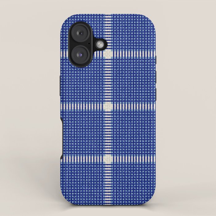Woven Cross Check Seaside Blue x Navy Blue x Cream iPhone Case Gallery Image 1