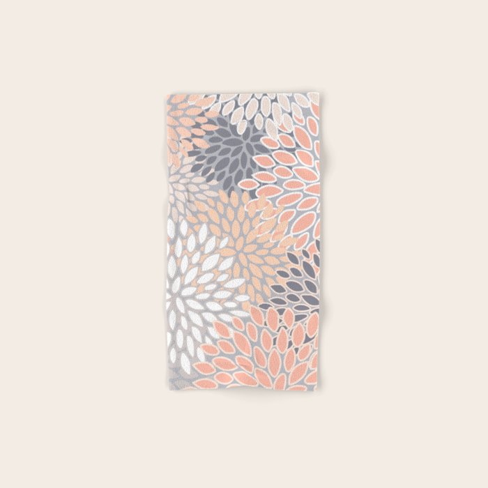 Flowers Abstract Print, Coral, Peach, Gray Hand & Bath Towel Gallery Image 1