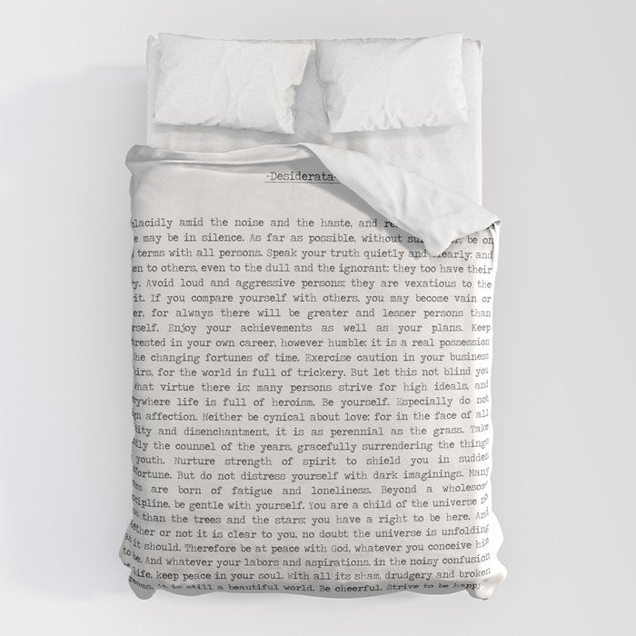 Desiderata by Max Ehrmann minimal typographical quote art print Duvet Cover Gallery Image 6