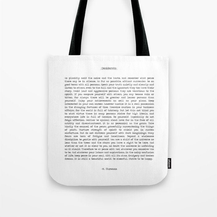 Desiderata by Max Ehrmann minimal typographical quote art print Tote Bag Gallery Image 1