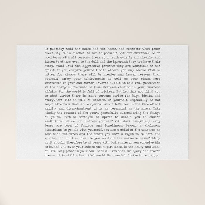 Desiderata by Max Ehrmann minimal typographical quote art print Welcome Mat Gallery Image 1
