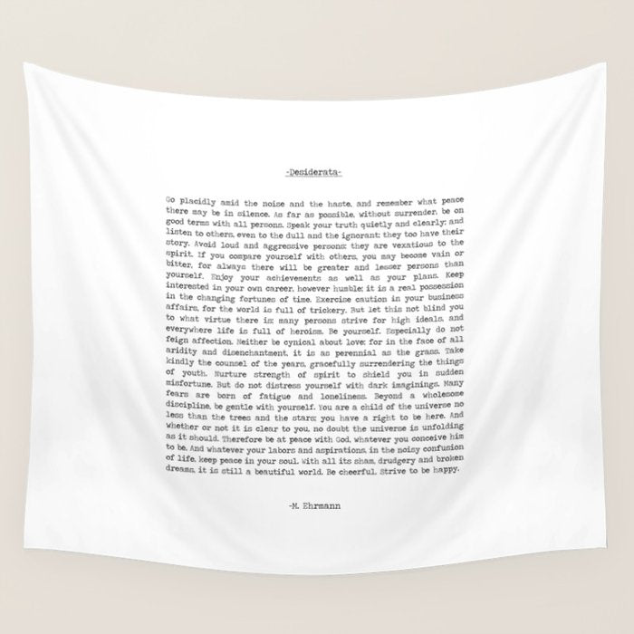 Desiderata by Max Ehrmann minimal typographical quote art print Wall Tapestry Gallery Image 1