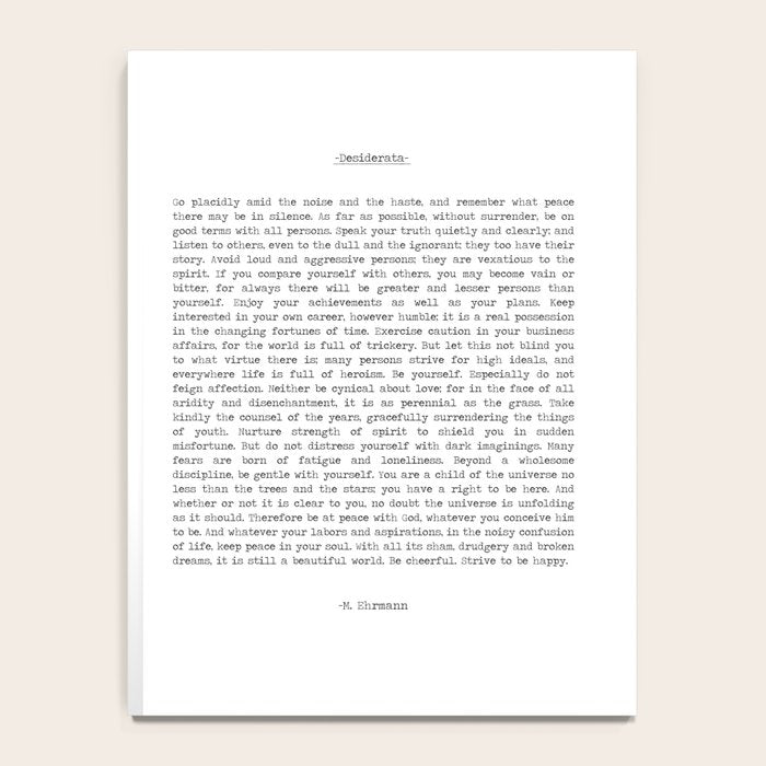 Desiderata by Max Ehrmann minimal typographical quote art print Notebook Gallery Image 4