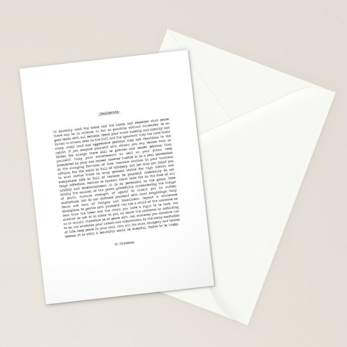 Desiderata by Max Ehrmann minimal typographical quote art print Stationery Card Gallery Image 2