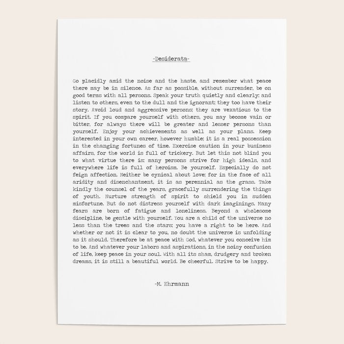 Desiderata by Max Ehrmann minimal typographical quote art print Poster Gallery Image 4
