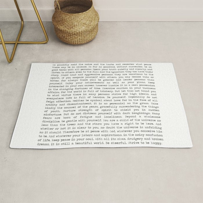 Desiderata by Max Ehrmann minimal typographical quote art print Rug Gallery Image 1
