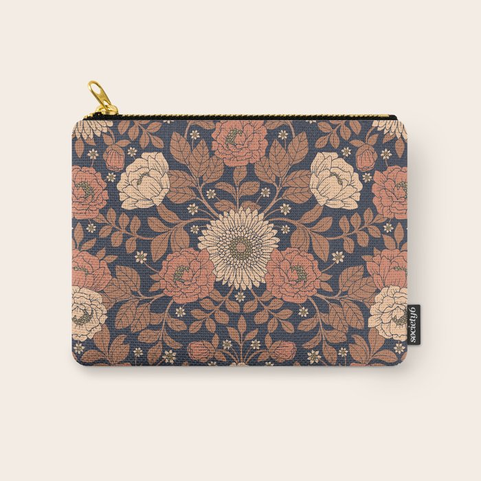 Peach, Dusty Rose, Mauve & Blue-Gray Floral Pattern Carry All Pouch Gallery Image 1