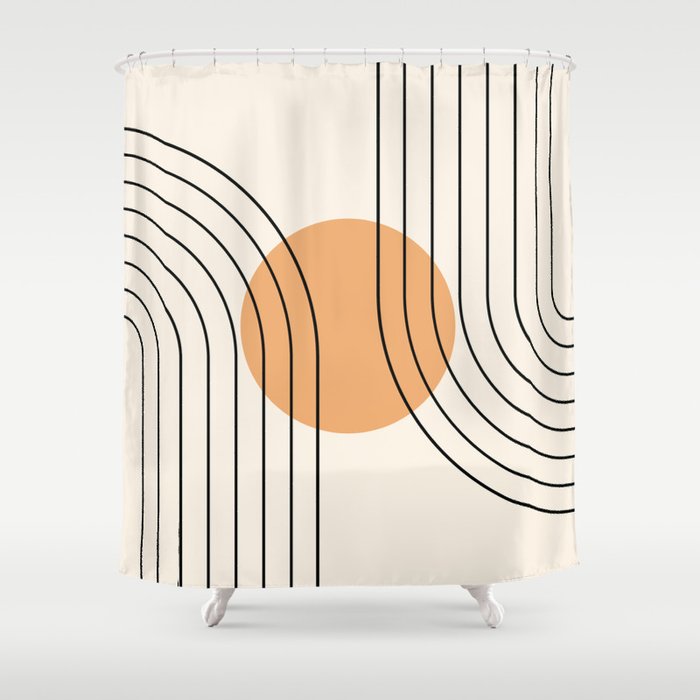 Geometric Lines in Black and Beige 14 (Rainbow and Sun Abstraction) Shower Curtain Gallery Image 1