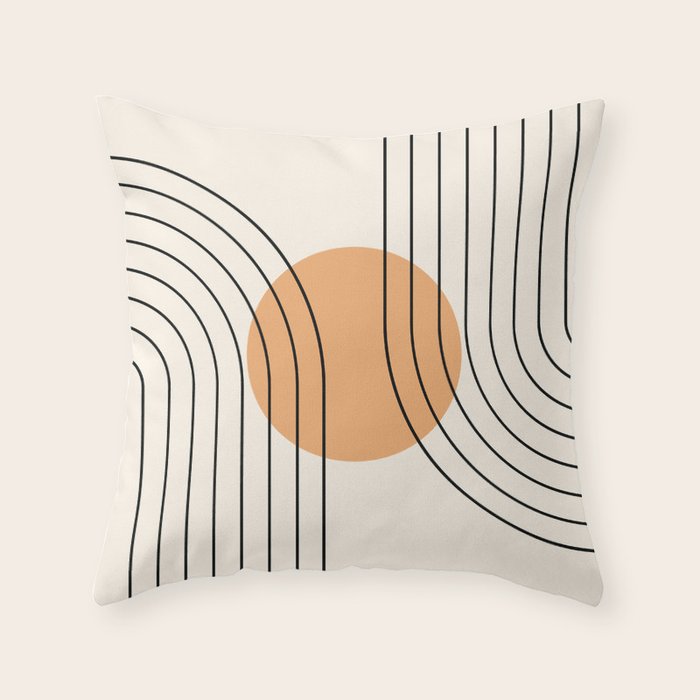 Geometric Lines in Black and Beige 14 (Rainbow and Sun Abstraction) Throw Pillow Gallery Image 1