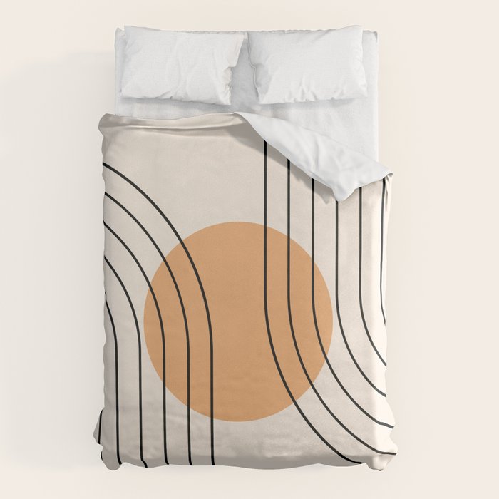 Geometric Lines in Black and Beige 14 (Rainbow and Sun Abstraction) Duvet Cover Gallery Image 1