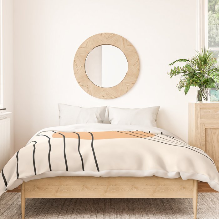 Geometric Lines in Black and Beige 14 (Rainbow and Sun Abstraction) Duvet Cover Gallery Image 3