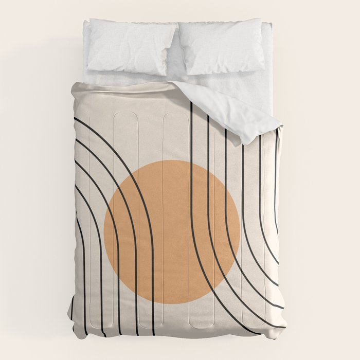 Geometric Lines in Black and Beige 14 (Rainbow and Sun Abstraction) Comforter Gallery Image 1