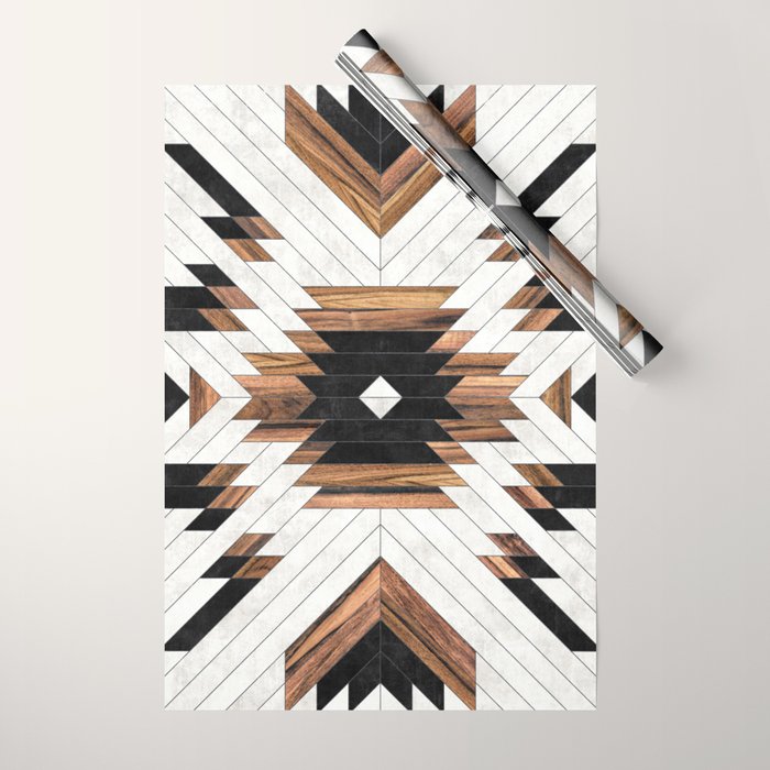 Urban Tribal Pattern No.5 - Aztec - Concrete and Wood Wrapping Paper Gallery Image 1