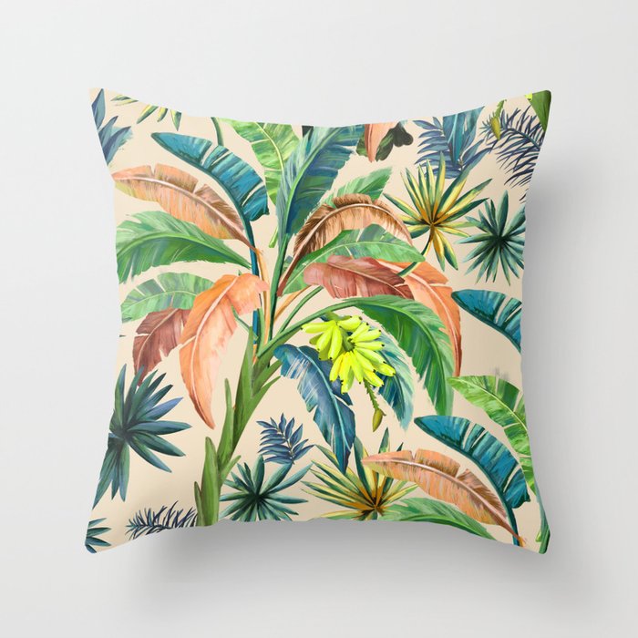 Palm Life, tropical palm leaves, Hollywood Regency, green, orange Throw Pillow Gallery Image 6