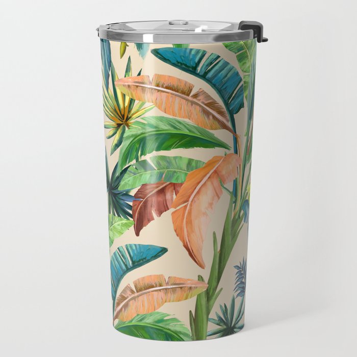 Palm Life, tropical palm leaves, Hollywood Regency, green, orange Travel Mug Gallery Image 2