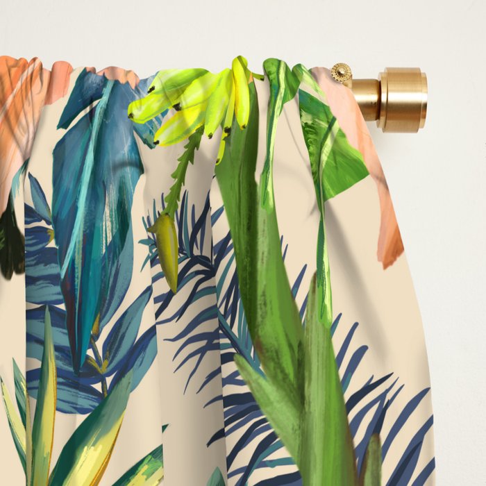 Palm Life, tropical palm leaves, Hollywood Regency, green, orange Window Curtain Gallery Image 2
