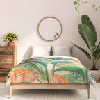 Palm Life, tropical palm leaves, Hollywood Regency, green, orange Comforter Gallery Image 3