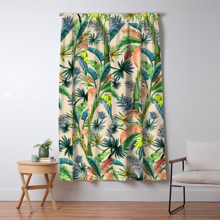Palm Life, tropical palm leaves, Hollywood Regency, green, orange Window Curtain Gallery Image 5