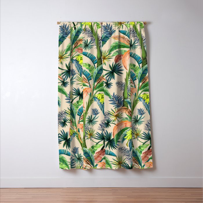 Palm Life, tropical palm leaves, Hollywood Regency, green, orange Window Curtain Gallery Image 3
