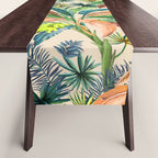 Palm Life, tropical palm leaves, Hollywood Regency, green, orange Table Runner Gallery Image 1