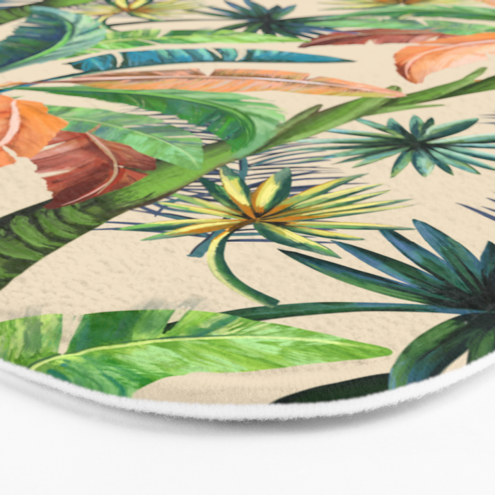 Palm Life, tropical palm leaves, Hollywood Regency, green, orange Bath Mat Gallery Image 3