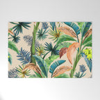 Palm Life, tropical palm leaves, Hollywood Regency, green, orange Welcome Mat Gallery Image 1