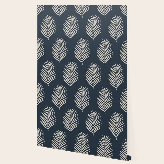 Palm Leaf Navy Blue And Cream Wallpaper Gallery Image 2