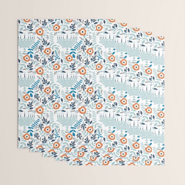 Hanukkah Menorah and Flowers Wrapping Paper Gallery Image 3