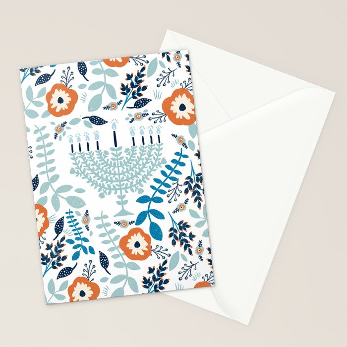 Hanukkah Menorah and Flowers Stationery Card Gallery Image 2