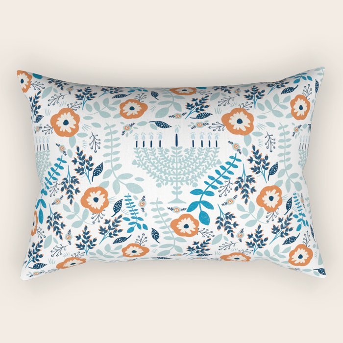 Hanukkah Menorah and Flowers Rectangular Pillow Gallery Image 2
